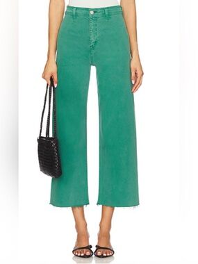 Womens Wide-Leg Green Frayed Hem Pants
